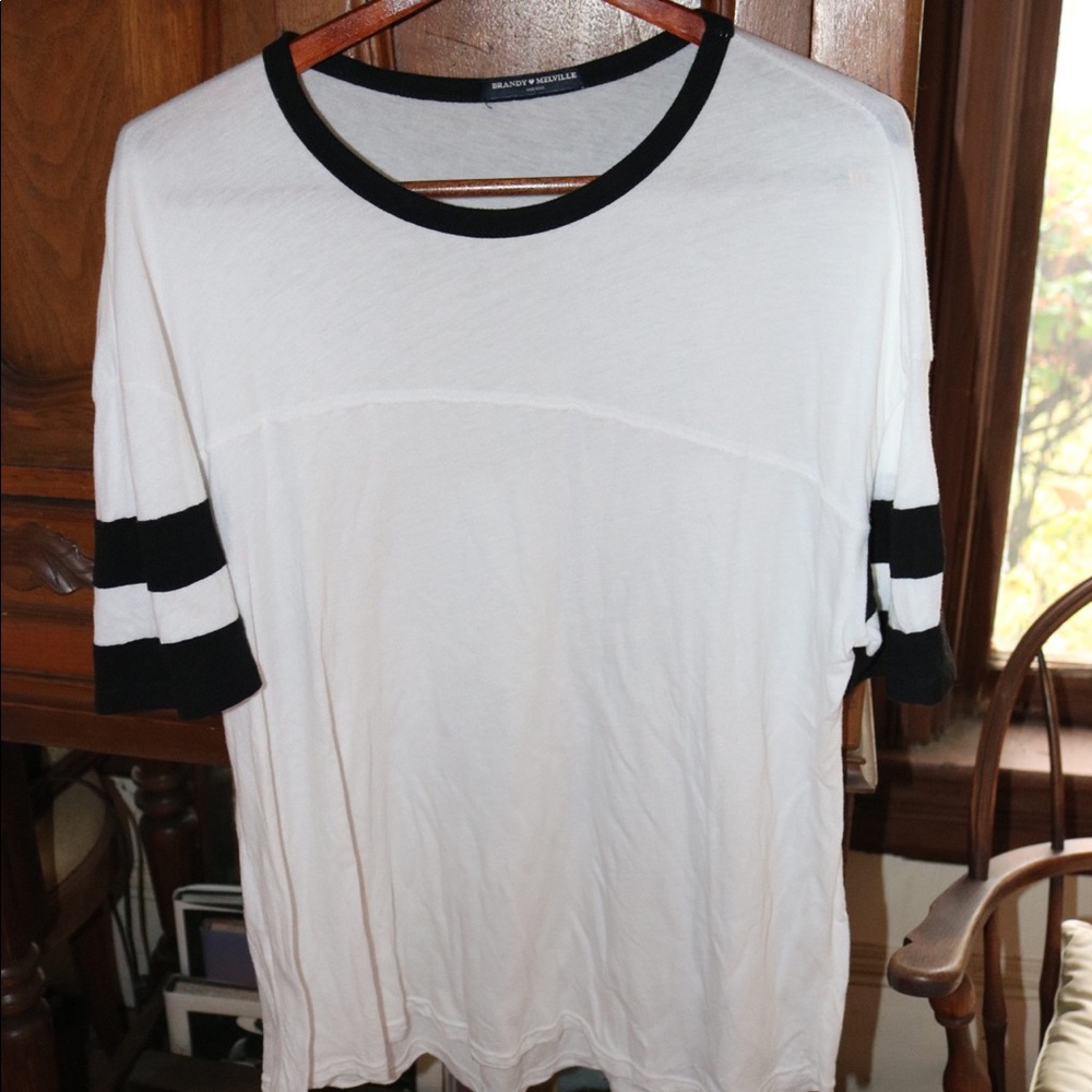 White Brandy Melville Tee with black detail